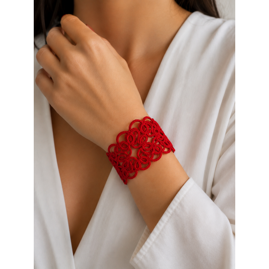 Frivolite - Tatting lace bracelet "Charm lace" - Red
