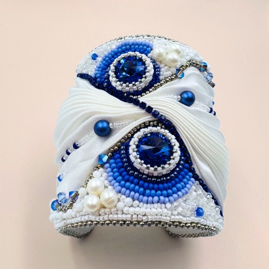  Artisan  cuff bracelet "Sapphire Symphony". Shibori silk bracelets.