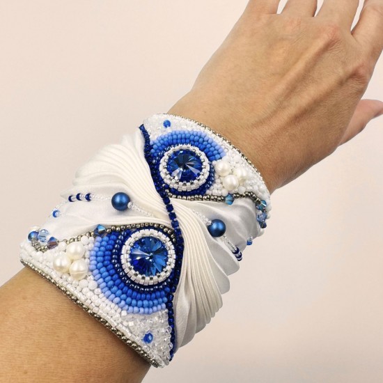  Artisan  cuff bracelet "Sapphire Symphony". Shibori silk bracelets.