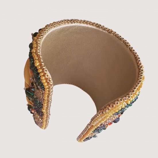 Artisan cuff  bracelet " Amber Flow". Shibori bracelets.