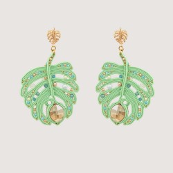 Artisan earrings "Monstera Leaf" - Mint color