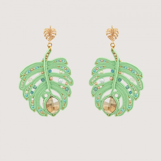 Artisan earrings "Monstera Leaf" - Mint color