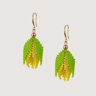  Artisanal beaded earrings "Yellow tulip" from "Tulip Bloom" collection 