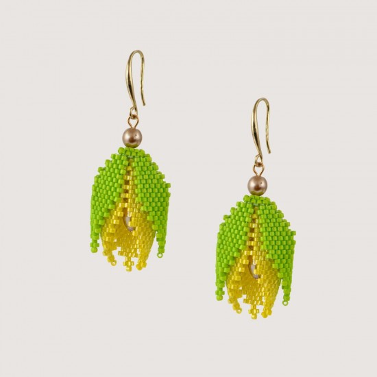  Artisanal beaded earrings "Yellow tulip" from "Tulip Bloom" collection 