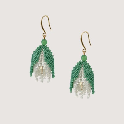  Artisanal beaded earrings "White tulip" from "Tulip Bloom" collection 
