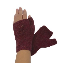 Handmade knitted Mittens. Bordeaux fingerless gloves.