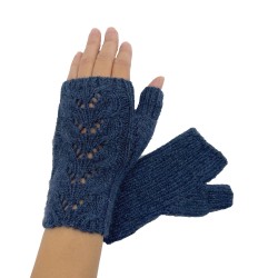 Handmade knitted Mittens. Dark Denim fingerless  gloves.