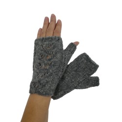 Handmade knitted Mittens. Dark grey fingerless gloves.