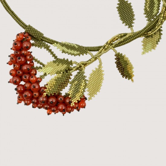 Artisan beaded necklace "Rowan branch"
