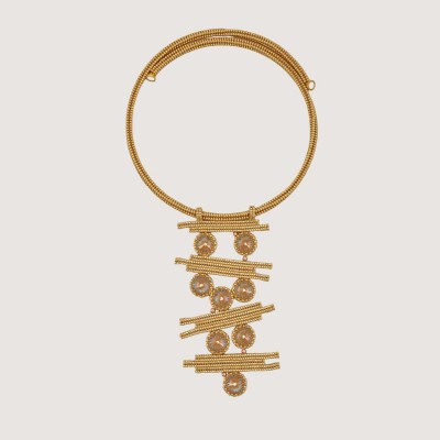 Artisan golden necklace " Solar Rhythm " with Kaleidoscope round crystals Artisan golden necklace " Solar Rhythm " with Kaleidoscope round crystals