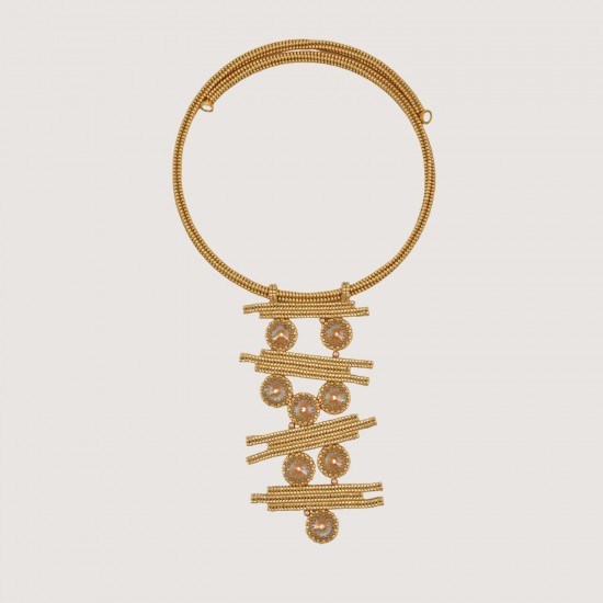Artisan golden necklace " Solar Rhythm " with Kaleidoscope round crystals Artisan golden necklace " Solar Rhythm " with Kaleidoscope round crystals